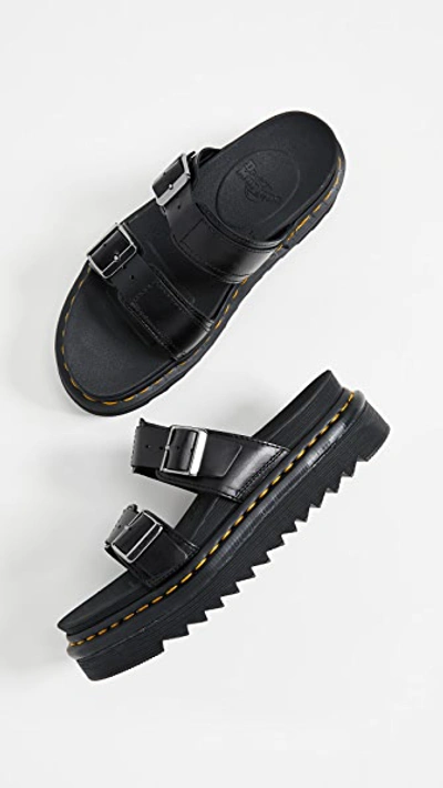 Dr. Martens' Myles Brando Leather Buckle Slide Sandals In Black
