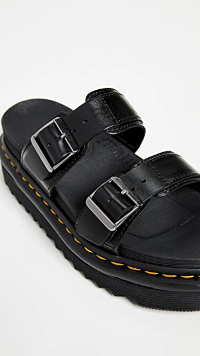 Dr. Martens' Myles Brando Leather Buckle Slide Sandals In Black