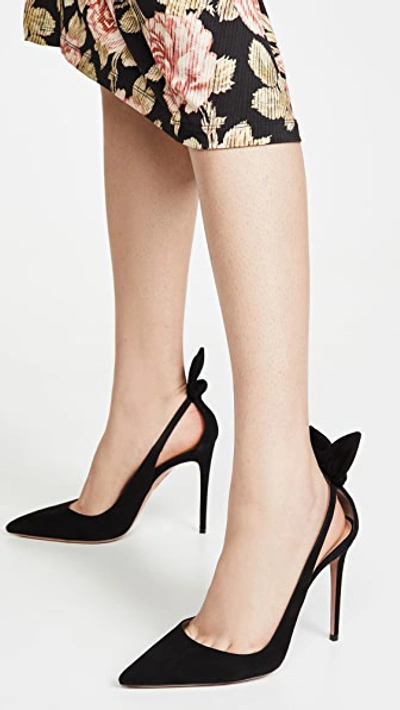 Aquazzura Bow Tie 105mm Leather Pumps In Black