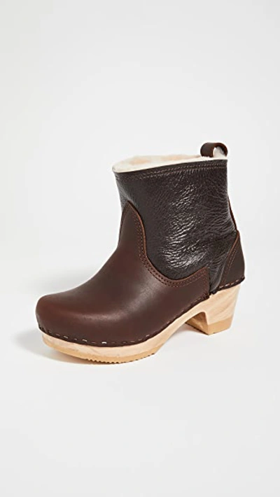 No.6 Pull On Shearling Mid Heel Boots In Brown Aviator | ModeSens
