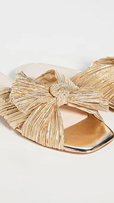 Loeffler Randall Daphne Bow-embellished Plissé-lamé Slides In Gold