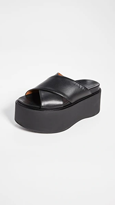 Shop Marni Platform Wedge Sandals In Black