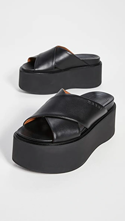 Shop Marni Platform Wedge Sandals In Black