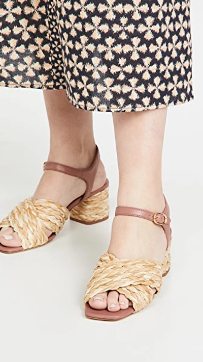 Tory Burch Kira Raffia Crisscross Ankle-strap Sandals In Natural/rose Tea