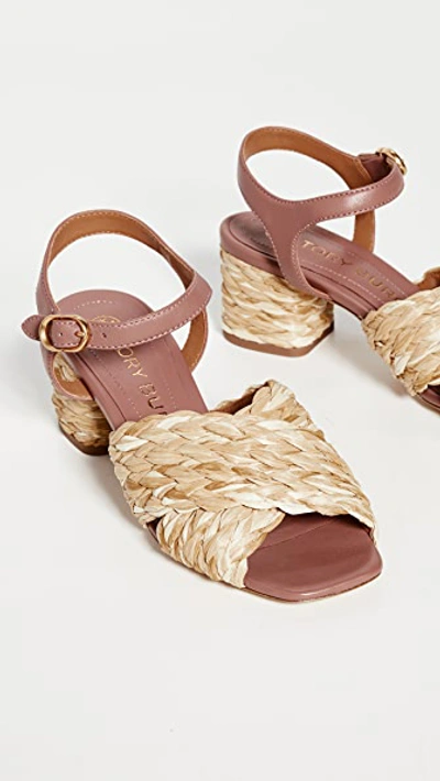 Tory Burch Kira Raffia Crisscross Ankle-strap Sandals In Natural/rose Tea