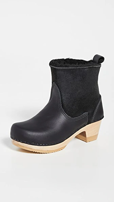 Shop No.6 Pull On Shearling Mid Heel Boots Black