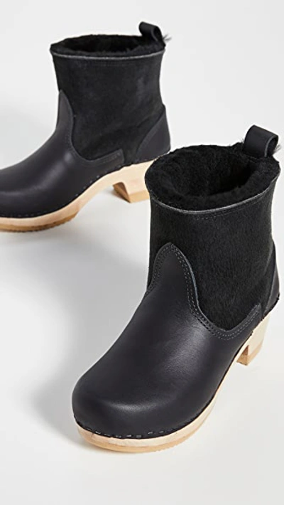Shop No.6 Pull On Shearling Mid Heel Boots Black