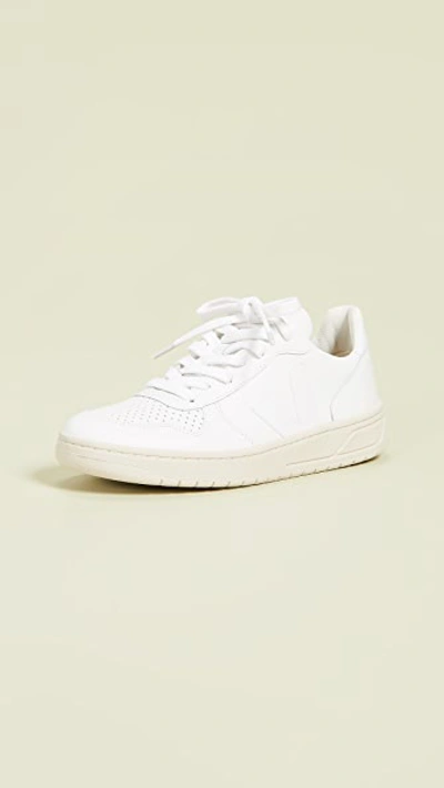 Shop Veja V-10 Lace Up Sneakers Extra White