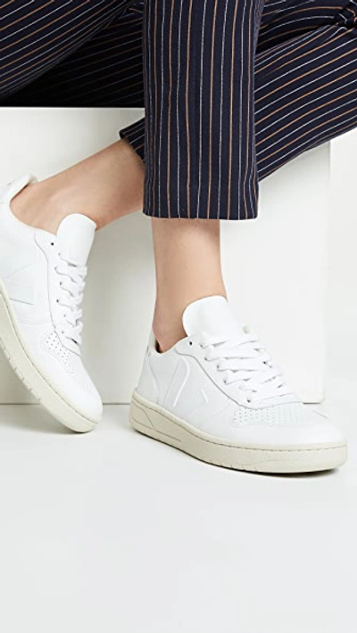 Shop Veja V-10 Lace Up Sneakers Extra White