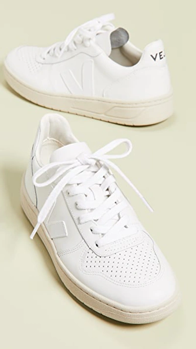 Shop Veja V-10 Lace Up Sneakers Extra White