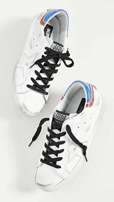 Shop Golden Goose Superstar Sneakers In White/blue/red