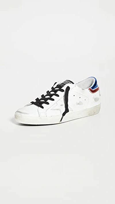 Shop Golden Goose Superstar Sneakers In White/blue/red