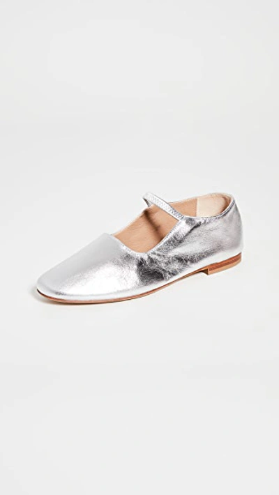 Shop Mansur Gavriel Glove Mary Jane Flats In Silver/silver