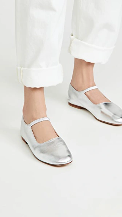 Shop Mansur Gavriel Glove Mary Jane Flats In Silver/silver