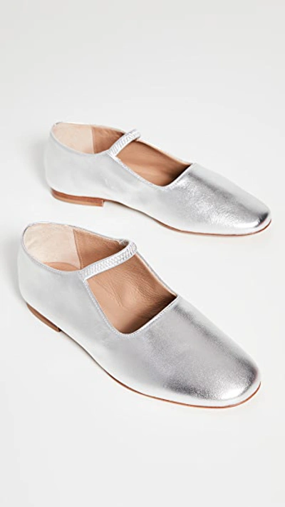 Shop Mansur Gavriel Glove Mary Jane Flats In Silver/silver