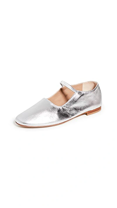 Shop Mansur Gavriel Glove Mary Jane Flats In Silver/silver