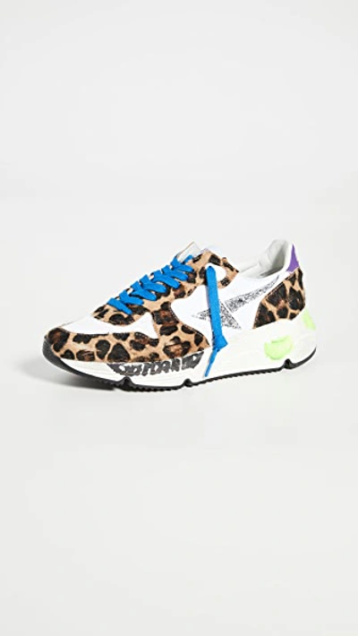 Shop Golden Goose Running Sole Sneakers In Leopard Pony/silver