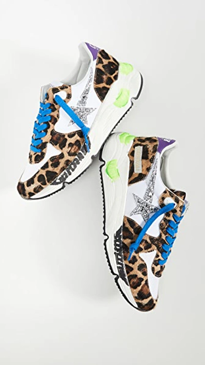 Shop Golden Goose Running Sole Sneakers In Leopard Pony/silver