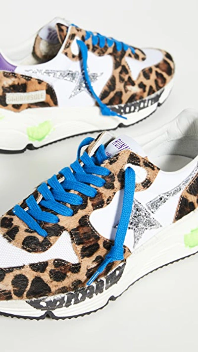 Shop Golden Goose Running Sole Sneakers In Leopard Pony/silver