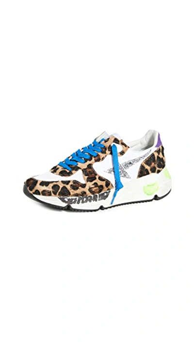 Shop Golden Goose Running Sole Sneakers In Leopard Pony/silver