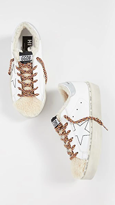 Shop Golden Goose Hi Star Sneakers In White/shearling