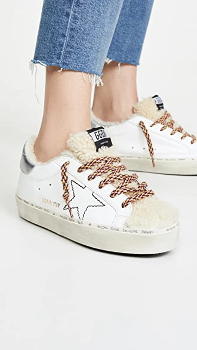 Shop Golden Goose Hi Star Sneakers In White/shearling