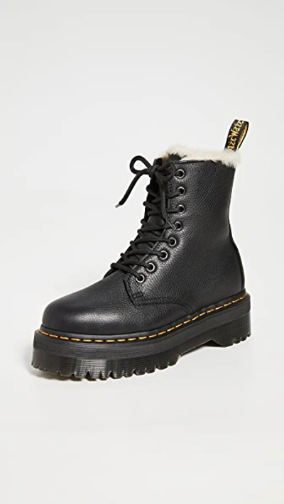Dr. Martens Jadon Fur Lined Chunky Ankle Boot In Black In Black Leather |  ModeSens