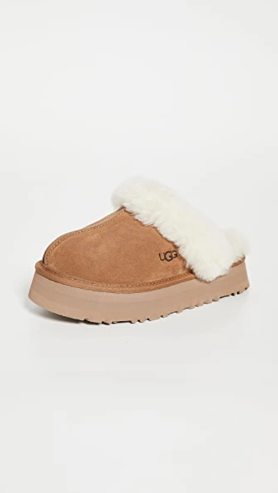 Ugg Disquette Sheepskin And Suede Comfort Slide In Chestnut
