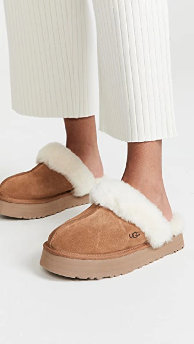 Ugg Disquette Sheepskin And Suede Comfort Slide In Chestnut