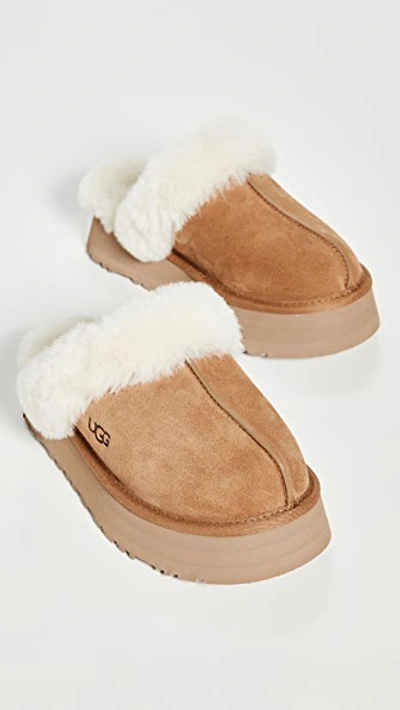Ugg Disquette Sheepskin And Suede Comfort Slide In Chestnut