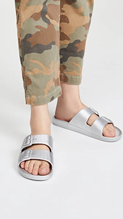 Freedom Moses Metallic Plastic Pool Slides In Silverado