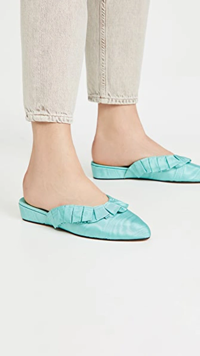 Shop Olivia Morris At Home Blossom Frill Slippers In Duck Egg Blue