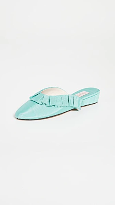 Shop Olivia Morris At Home Blossom Frill Slippers In Duck Egg Blue