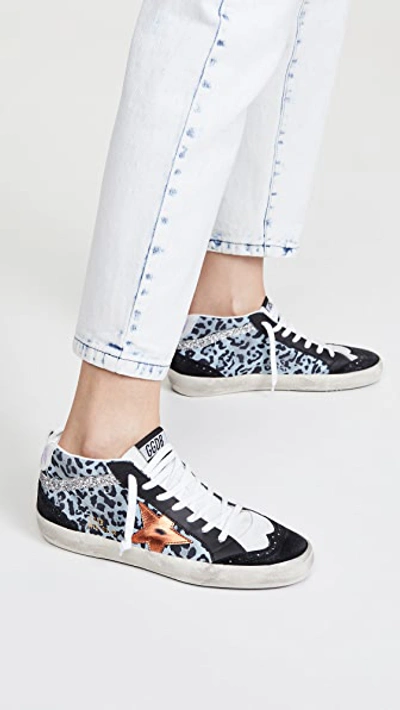 Shop Golden Goose Mid Star Sneakers In Light Blue/leopard/copper Star