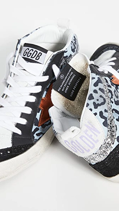 Shop Golden Goose Mid Star Sneakers In Light Blue/leopard/copper Star