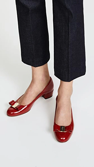 Shop Ferragamo Vara Low Heel Pumps Rosso