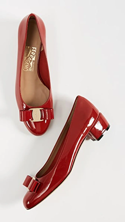 Shop Ferragamo Vara Low Heel Pumps Rosso