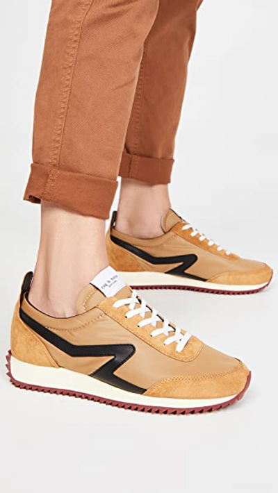Rag & Bone Retro Runner Suede And Leather-trimmed Recycled Shell Sneakers In Mustard
