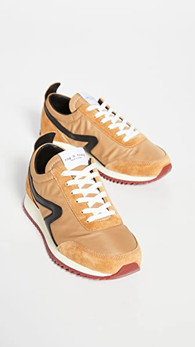 Rag & Bone Retro Runner Suede And Leather-trimmed Recycled Shell Sneakers In Mustard