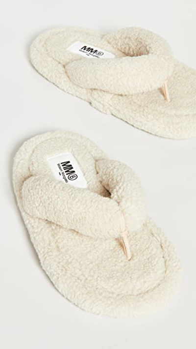 Padded Faux Leather Thong Sandals In White