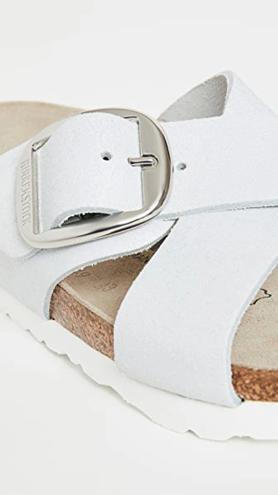 Shop Birkenstock Siena Big Buckle Sandals In Washed Metallic White