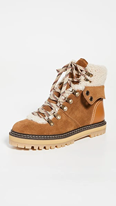 See By Chloé Eilieen Shearling-lined Suede And Leather Ankle Boots In Tan