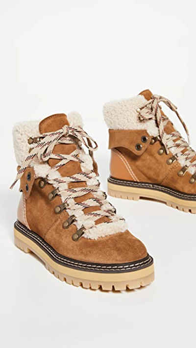 See By Chloé Eilieen Shearling-lined Suede And Leather Ankle Boots In Tan