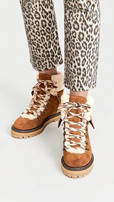See By Chloé Eilieen Shearling-lined Suede And Leather Ankle Boots In Tan