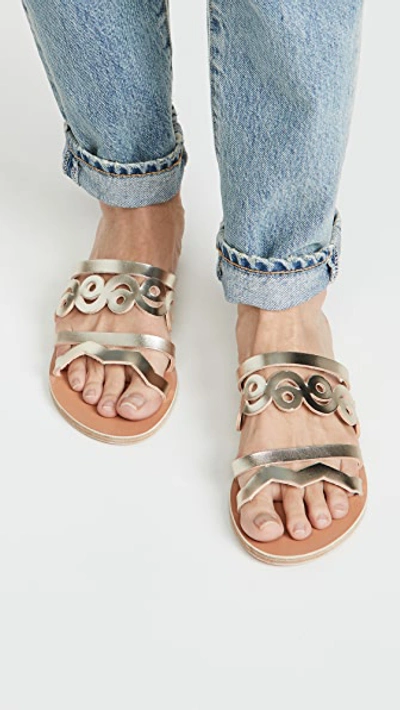 Shop Ancient Greek Sandals Meltemi Mirrors Slides In Platinum