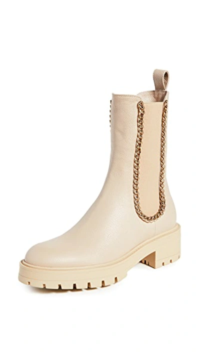 Aquazzura Mason Chain-embellished Textured-leather Chelsea Boots In  Neutrals | ModeSens