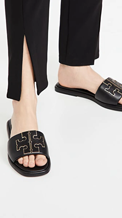 Shop Tory Burch Double T Sport Slides Perfect Black/gold