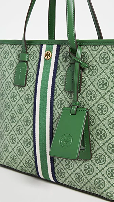 Shop Tory Burch T Monogram Coated Canvas Small Tote In Arugula