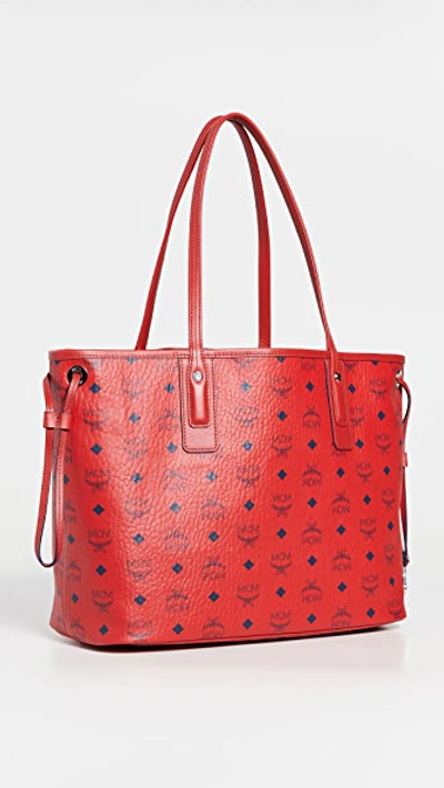 MCM Visetos Medium Liz Reversible Shopper Tote Beige Red 1281204