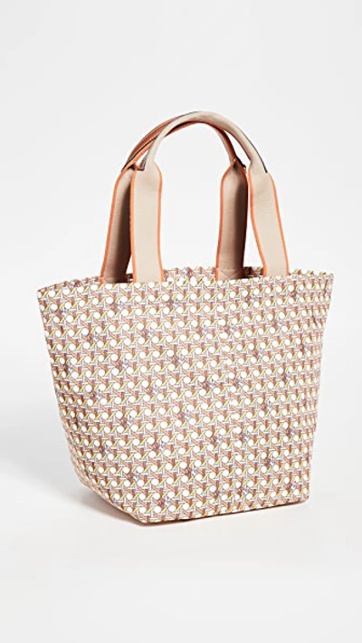 Shop Tory Burch Basket Weave Printed Small Tote In Buttermilk Basketweave